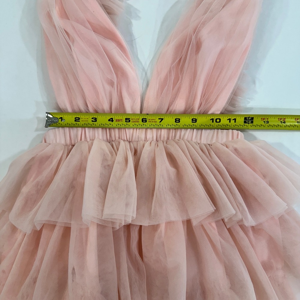 Mable Tulle Tiered Mini Dress Womens Small Pink Ruffle V-Neck‎ | Coquette - Picture 7 of 8